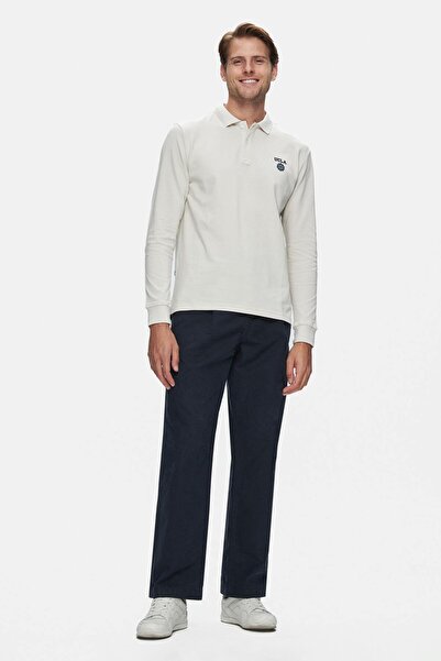 UCLA MAXWELL Bej Polo Yaka Baskılı Standard Fit Erkek Sweatshirt