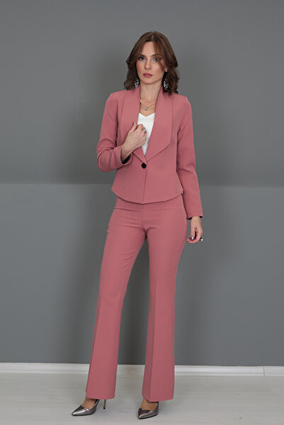 ÖNDER ÖZSOY Mini Ceket & İspanyol Paça Pantolon Takım-Gül Kurusu