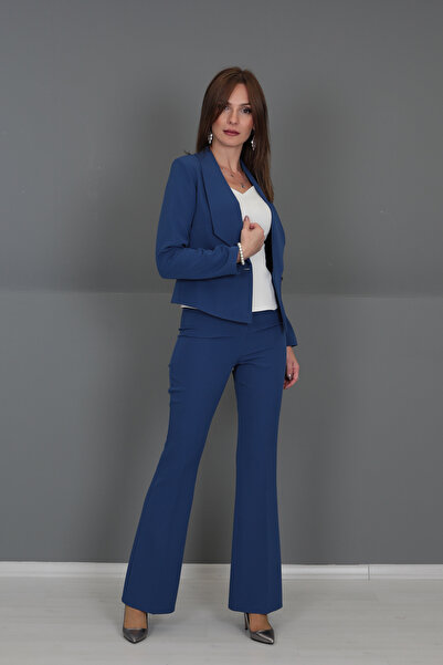 ÖNDER ÖZSOY Mini Ceket & İspanyol Paça Pantolon Takım-İndigo