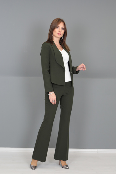 ÖNDER ÖZSOY Mini Ceket & İspanyol Paça Pantolon Takım-Haki