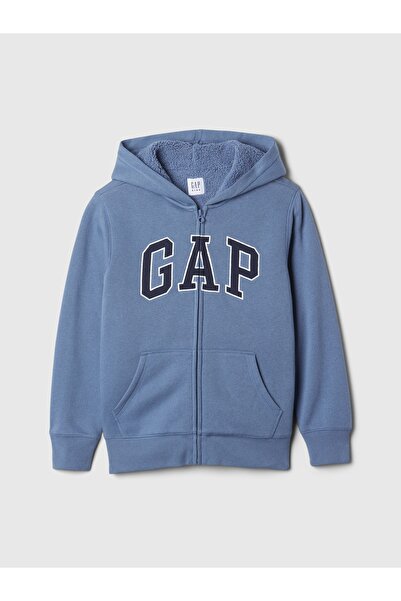 GAP Erkek Çocuk Mavi Gap Logo Relaxed Sherpa Sweatshirt