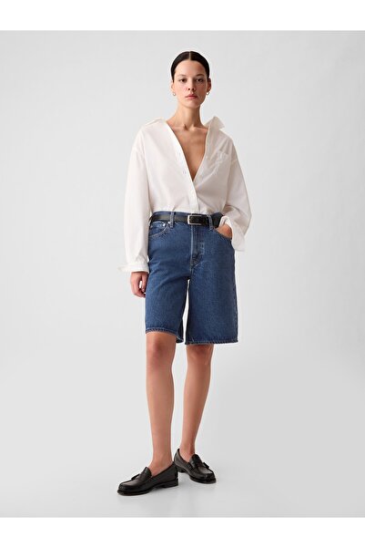 GAP Kadın Mavi 11.5" Mid Rise Longline Denim Şort