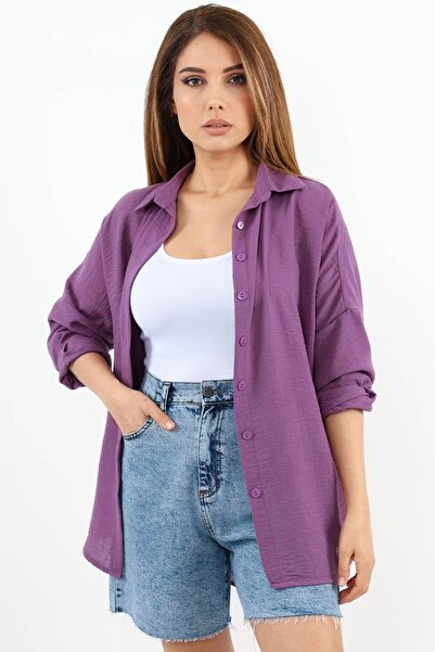 Ritnice Purple Linen Comfy Long Women's Shirt