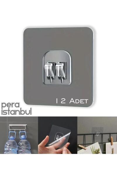 Pera İstanbul 12 Adet Süper Güçlü Şeffaf Çerçeve Askısı Lekesiz Duvar Yapışka...