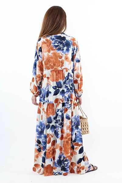 Ritnice Γυναικείο Prive - Roses Blue Cinnamon 100% Viscose Maxi Φόρεμα