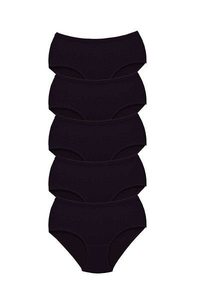 Angoravi 5 Pieces Tutku Women's High Waist Bato Thick Rubber Panties Black