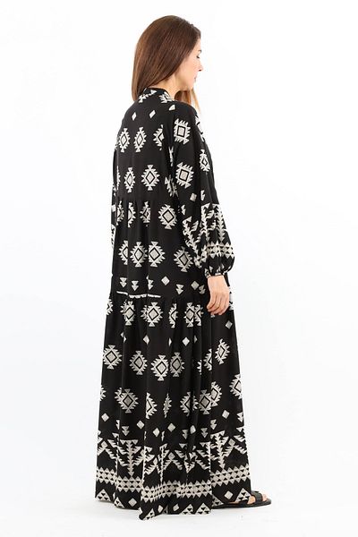 Ritnice Prive Women's - 100% Viscose Black Balloon Sleeve Maxi Summer Dress