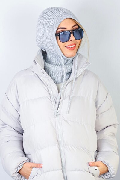 Ritnice Women's Drawstring Gray Balaclava Knitwear Beret / Cap