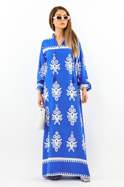 Ritnice Prive Μακρύ 145 cm Maxi Μήκος 95% Βαμβακερό Μπλε Καλοκαιρινό Μακρύ Φόρεμα