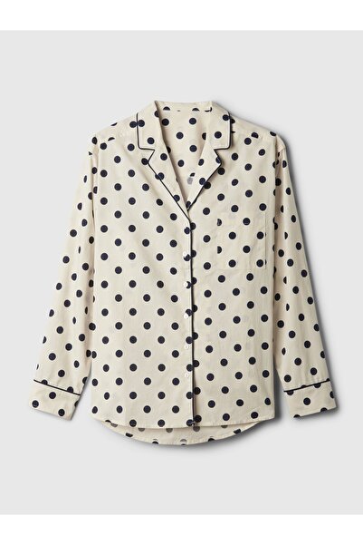 GAP Kadın Bej Desenli Poplin Pijama Üstü