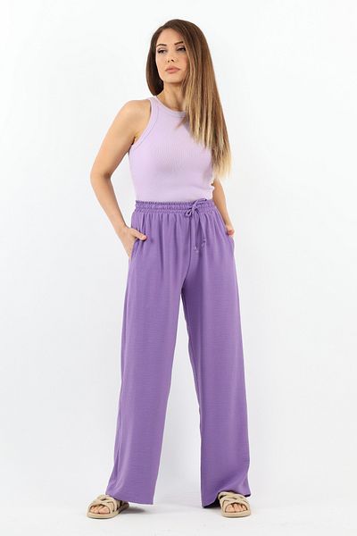 Ritnice Women's Relaxed Purple Elastic Waist Straight Cut Pocket Ayrobin Trousers