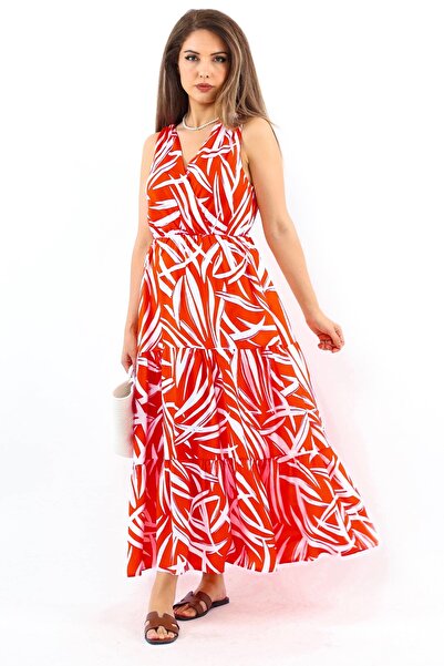 Ritnice Santorini Coral Viscose Women's Dress - Elastic Waist