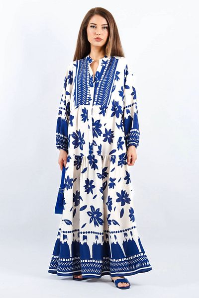 Ritnice Γυναικείο Prive - 100% Viscose Navy Blue Cream Μακρύ καλοκαιρινό φόρεμα