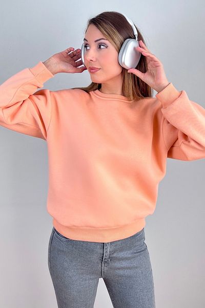 Ritnice Hanorac tricotat gros, din bumbac, cu gât crew, Cozy Salmon Basic, cu fleece în interior