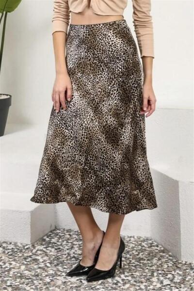 Ritnice Жіноча леопардова міді-спідниця з атласу