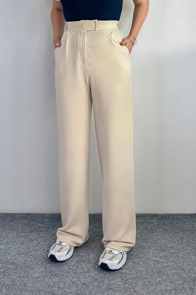 Ritnice Line Women's Lycra Velcro Closure Light Beige Palazzo Trousers