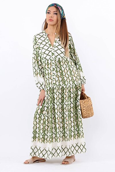 Ritnice Prive γυναικείο μαλακό πράσινο 100% βισκόζη μάξι φόρεμα με μπαλόνι μακρύ καλοκαιρινό φόρεμα