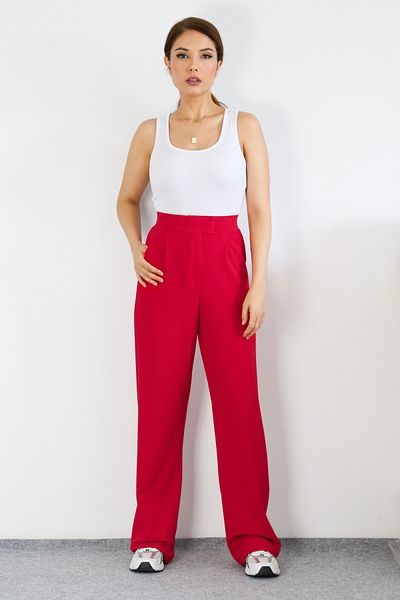 Ritnice Red Lycra Velcro Closure Line Women's Palazzo Pants