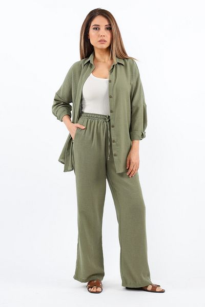Ritnice Linen Women's Comfy Khaki Set - Lower and Upper Set