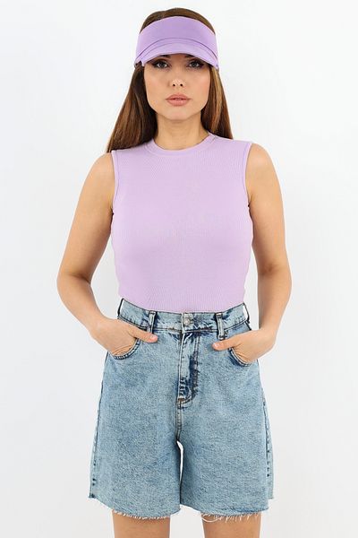 Ritnice Women's Closed Collar Cotton Lilac Straight Sleeve Corded Tank Top