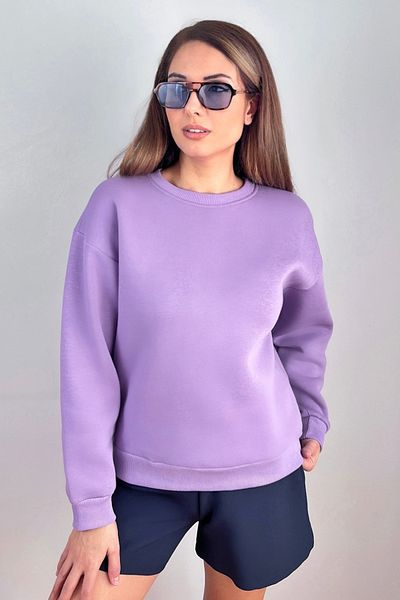 Ritnice Hanorac tricotat gros din bumbac, mov, confortabil, de bază, cu gât în ​​interior, cu fleece