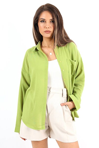 Ritnice Well Oil Green Linen Women's Shirt