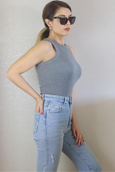 Ritnice Kadın Premium Doku Antrasit Fitilli Pamuklu Atlet