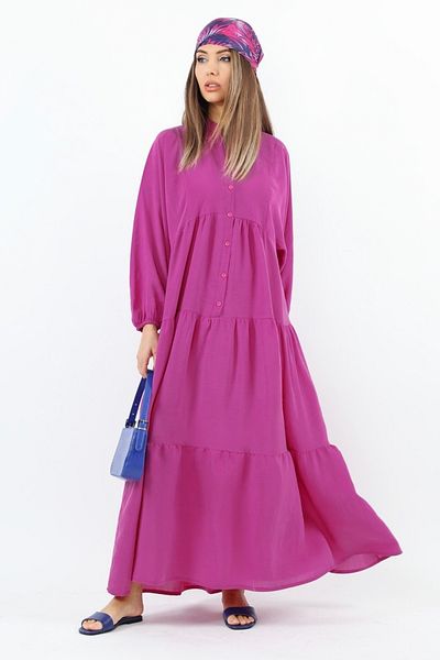 Ritnice Prive Women's Soft Tensell Fabric Fuchsia Maxi Length Layered Summer Long Dress 24EL036