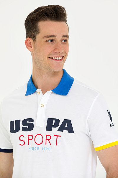 U.S. Polo Assn. Λευκό ανδρικό μπλουζάκι πόλο με λαιμόκοψη 50263264 -VR013