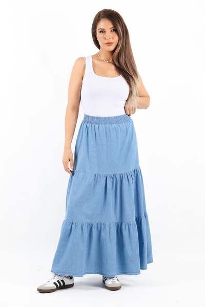 Ritnice Light Blue Long Soft Women's Jean Skirt - Sporty