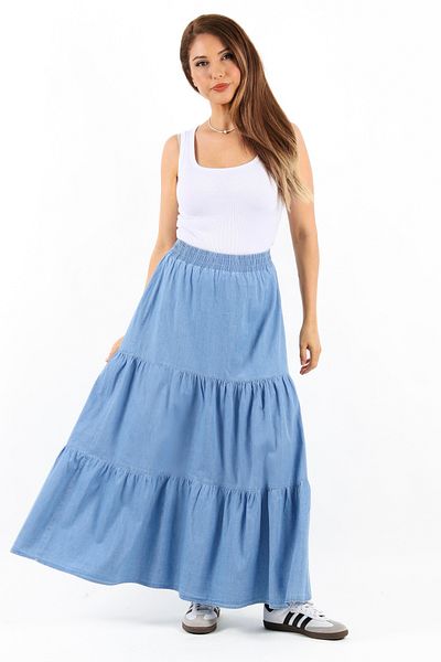 Ritnice Light Blue Long Soft Women's Jean Skirt - Sporty