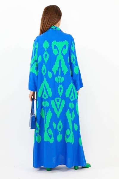 Ritnice Prive γυναικείο Larin 100% βισκόζη μπλε πράσινο πουκάμισο με κουμπιά μπροστά μακρύ καλοκαιρινό φόρεμα