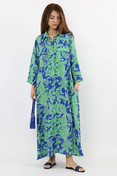 Ritnice Prive Γυναικείο Live Green 100% Viscose Maxi Μήκος Καλοκαιρινό Μακρύ Φόρεμα Τσέπης