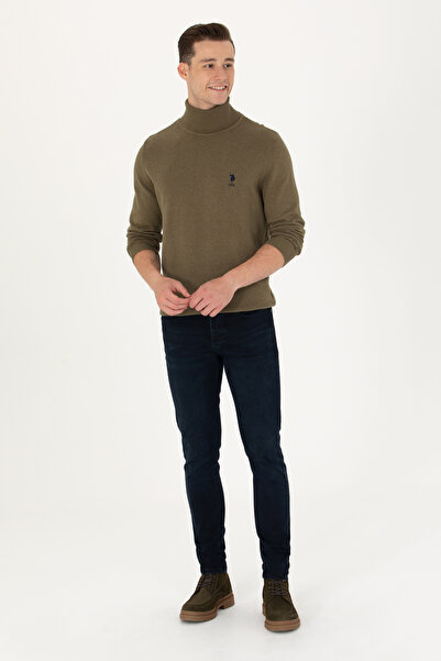 U.S. Polo Assn. Ανδρικό πουλόβερ χακί μελανζέ βασικό 50268935-VR125