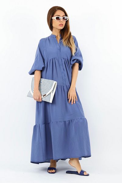 Ritnice Prive Women's Soft Tensell Fabric Indigo Maxi Length Layered Summer Long Dress 24EL036