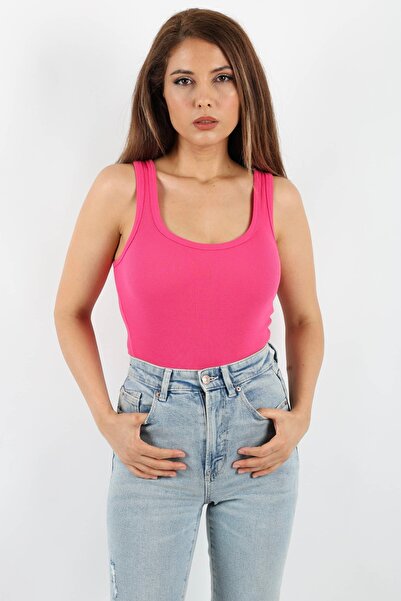 Ritnice Kadın Cotton Premium Doku Fuşya Pamuklu Basic Fitilli Atlet