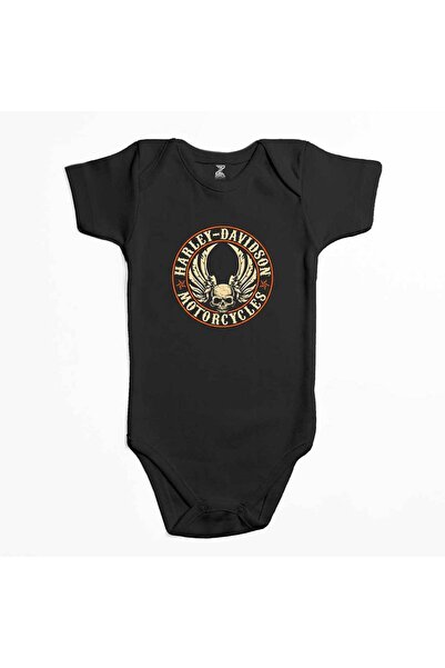 CrowsGate Harley Chopper Wings Skull Black Color Baby Bodysuit