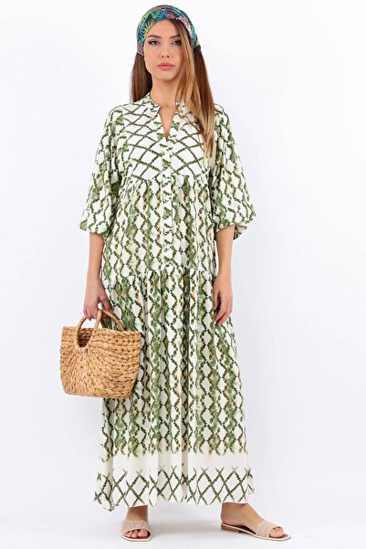 Ritnice Prive γυναικείο μαλακό πράσινο 100% βισκόζη μάξι φόρεμα με μπαλόνι μακρύ καλοκαιρινό φόρεμα