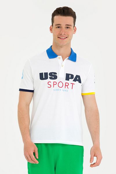 U.S. Polo Assn. Λευκό ανδρικό μπλουζάκι πόλο με λαιμόκοψη 50263264 -VR013