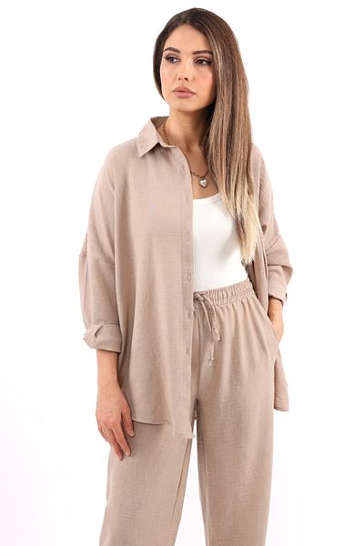 Ritnice Linen Beige Comfy Set - Women's Bottom and Top Set
