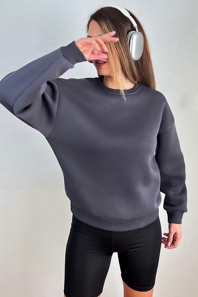 Ritnice Γυναικείο άνετο εσωτερικό φλις καπνιστό φούτερ Basic Crew λαιμόκοψη, χοντρό βαμβακερό πλεκτό φούτερ