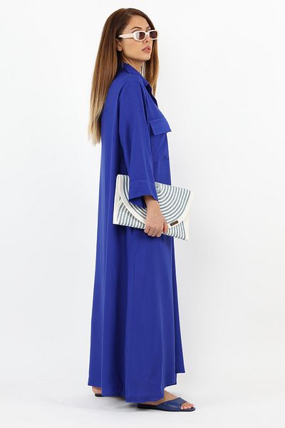 Ritnice Prive Women's Plain Saks Blue 100% Viscose Maxi Length Summer Long Dress with Pockets