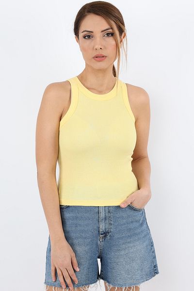 Ritnice Women's Premium Texture Yellow Corded Cotton Tank Top