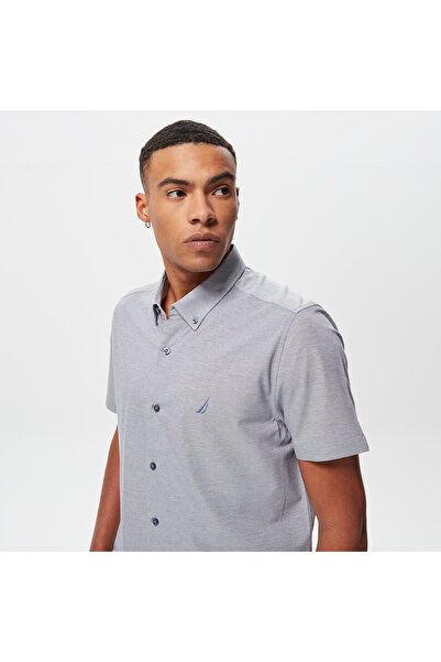Nautica Erkek Mavi Slim Fit Kısa Kollu Gömlek