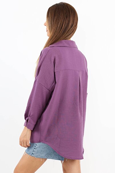 Ritnice Purple Linen Comfy Long Women's Shirt