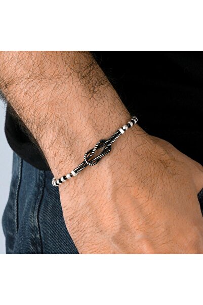 Ventino Silver Top Zincir Halat Motifli 925 Ayar Gümüş Erkek Bileklik VEB-5276
