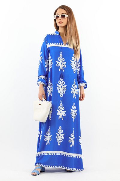 Ritnice Prive Μακρύ 145 cm Maxi Μήκος 95% Βαμβακερό Μπλε Καλοκαιρινό Μακρύ Φόρεμα