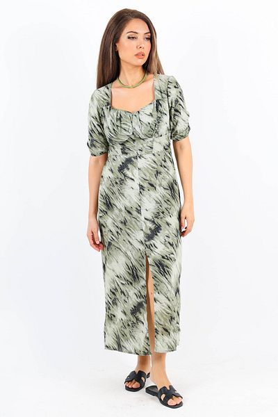 Ritnice Φόρεμα Rena Khaki Midi - με λάστιχο στην πλάτη και σκίσιμο