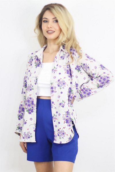 Ritnice Women's Stone Patterned Oversize Linen Shirt