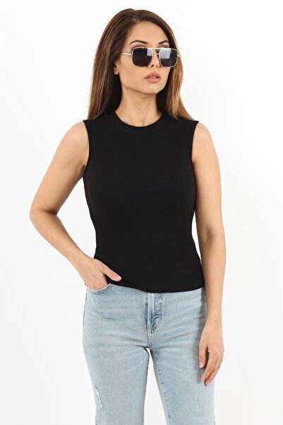 Ritnice Kadın Kapalı Yaka 4’lü Pamuk Bej, Krem, Siyah, Beyaz Düz Kol Fitilli Atlet